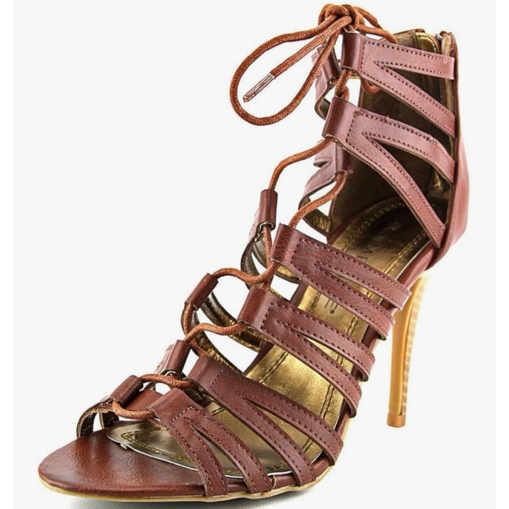 Brown Lace-Up Stiletto Heeled Sandals Size 8H